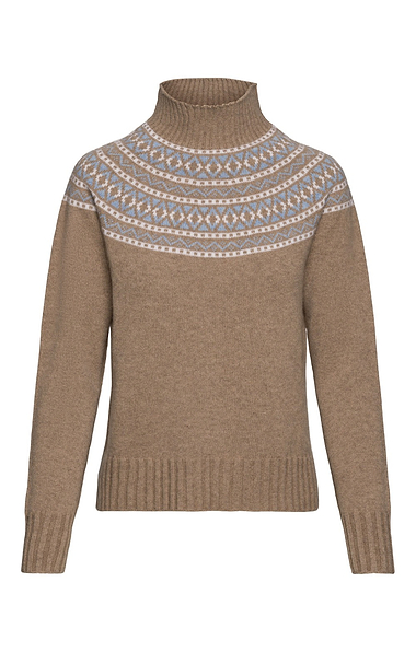 Ladies Hawico Cashmere Fairisle Yoke Turtle Neck