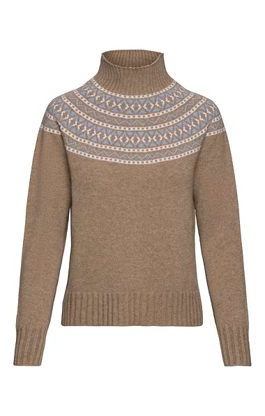 Ladies Hawico Cashmere Fairisle Yoke Turtle Neck