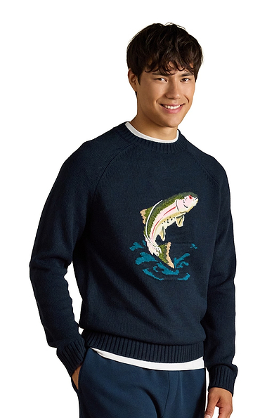 Men's Joules Fish Intarsia Knit Crew Neck Jumper