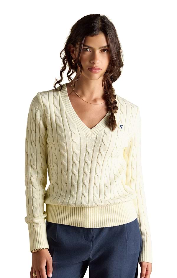 Ladies Joules Classic Cable V-neck Jumper