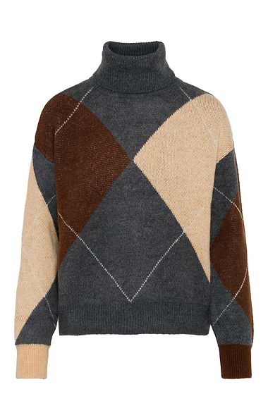 Ladies Argyle Knitted Roll Neck