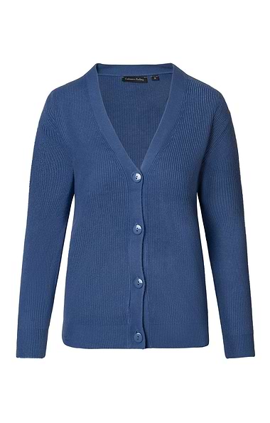 Ladies Cashmere Like Ribbed V-Neck Cardigan