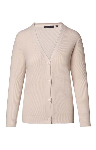 Ladies Cashmere Like Ribbed V-Neck Cardigan