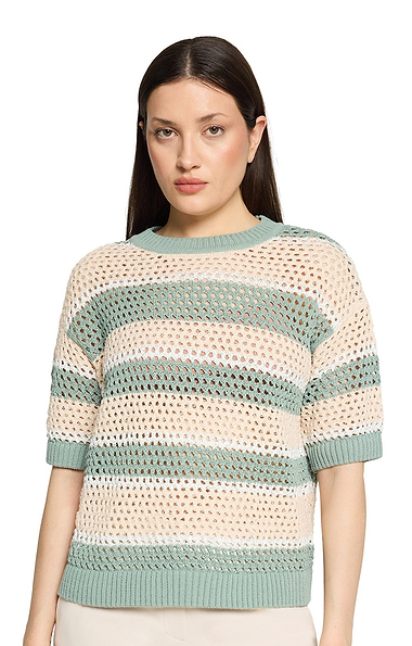 Ladies Betty & Co Stripe Cotton-Rich Open Knit Jumper