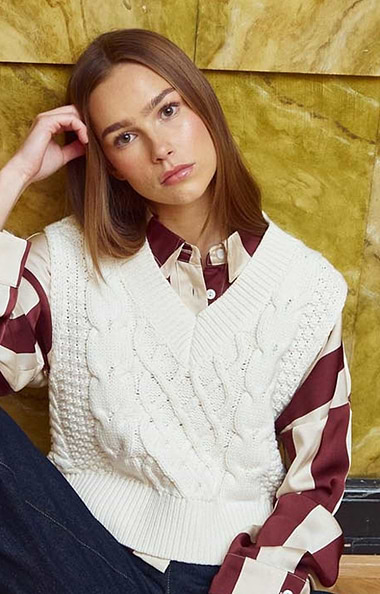 Ladies Gio Crop Cable Knit Vest