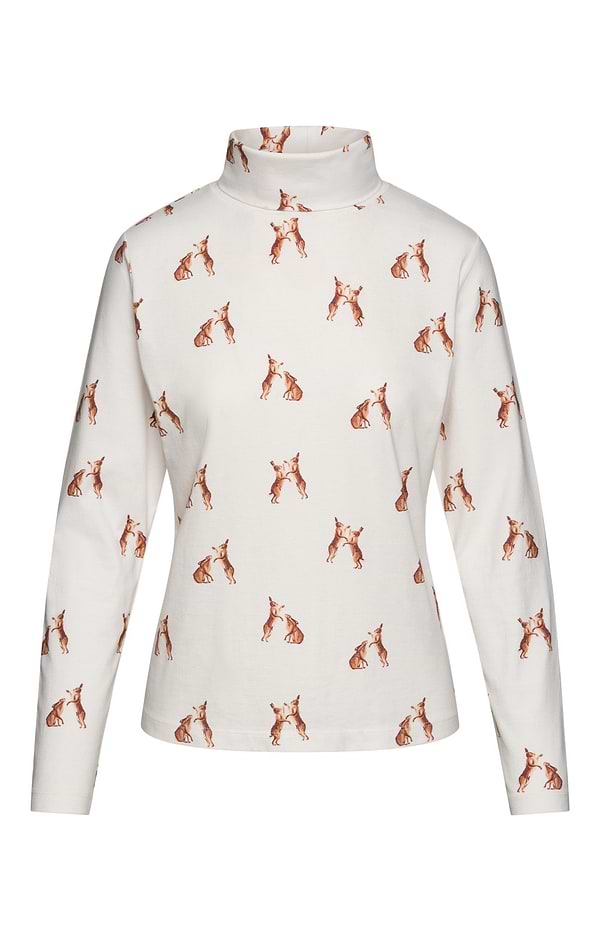 Ladies Printed Cotton Roll Neck