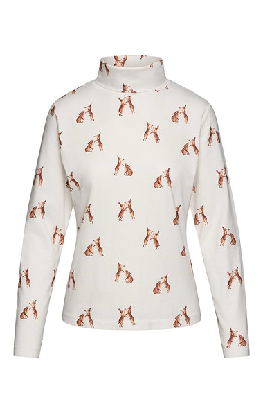 Ladies Printed Cotton Roll Neck