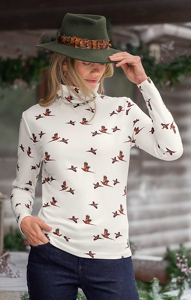 Ladies Printed Cotton Roll Neck