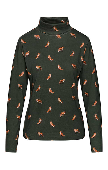 Ladies Printed Cotton Roll Neck