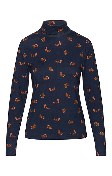 Ladies Printed Cotton Roll Neck