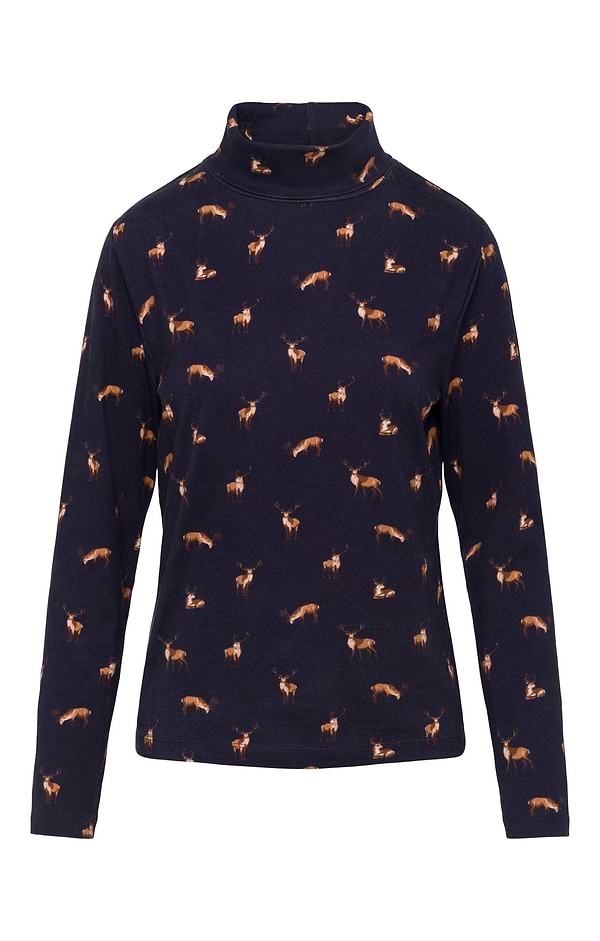 Ladies Printed Cotton Roll Neck