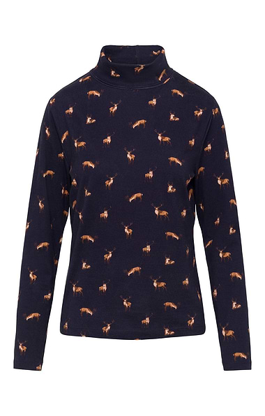 Ladies Printed Cotton Roll Neck