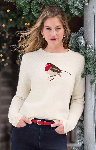 Ladies Lambswool Graphic Crew Neck Jumper