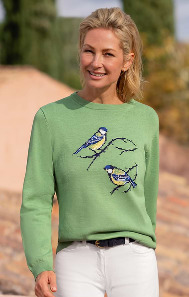 Ladies Cotton Blue Tit Crew Neck
