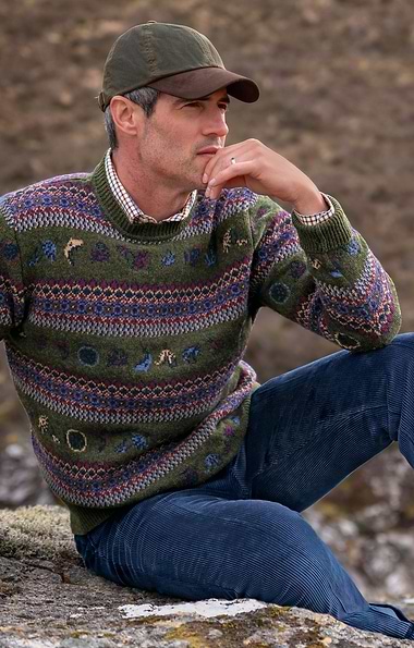 Men's Lambswool Tight Lines Lambswool Crew Neck Jumper