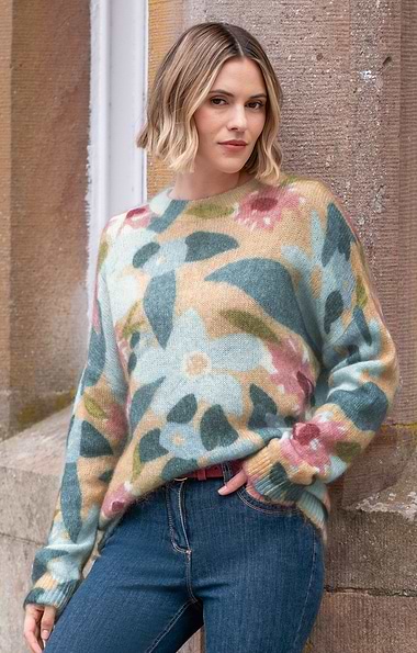 Ladies Mohair Floral Crew