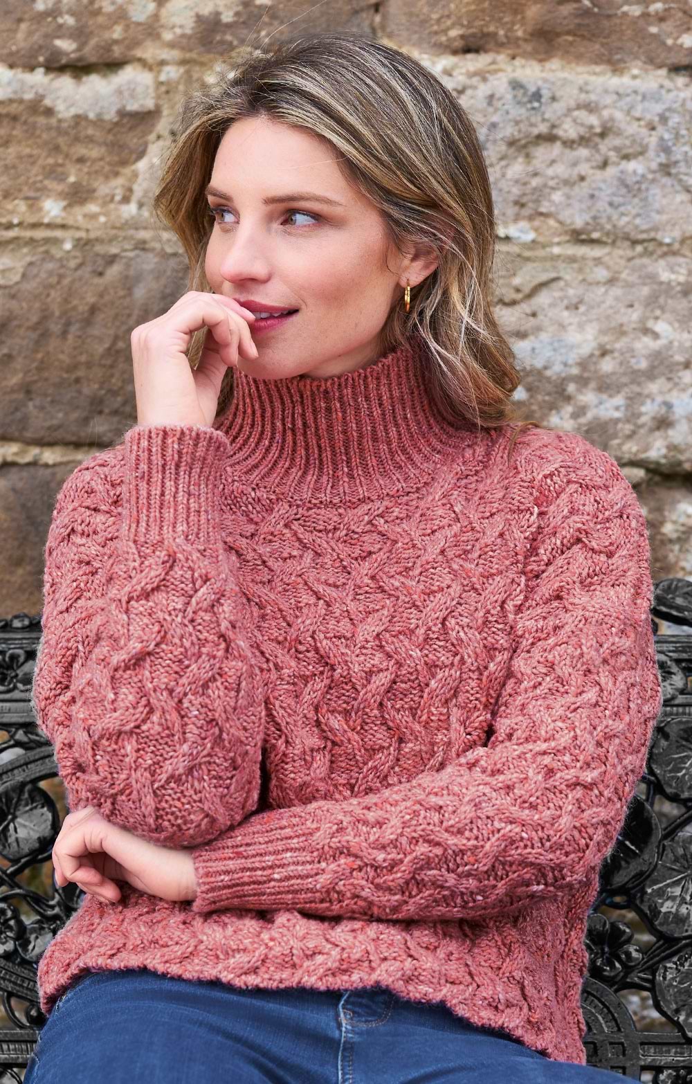 Ladies Crop Cable Aran Jumper
