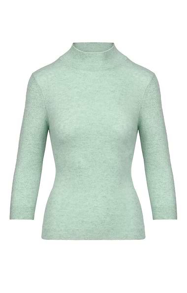 Ladies Cashmere Cropped Sleeve Turtle Neck Sweater