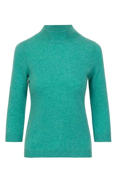 Ladies Cashmere Cropped Sleeve Turtle Neck Sweater