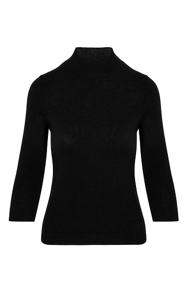 Ladies Cashmere Cropped Sleeve Turtle Neck Sweater