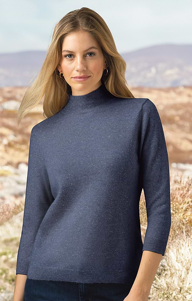 Ladies Cashmere Cropped Sleeve Turtle Neck Sweater