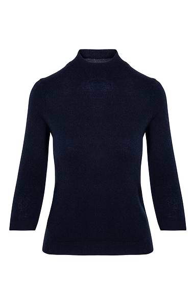 Ladies Cashmere Cropped Sleeve Turtle Neck Sweater