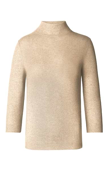 Ladies Cashmere Cropped Sleeve Turtle Neck Sweater