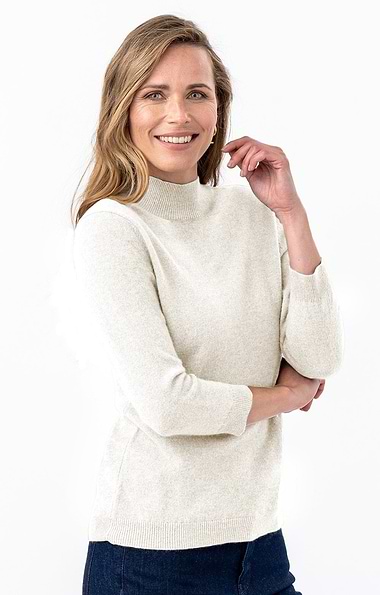 Ladies Cashmere Cropped Sleeve Turtle Neck Sweater