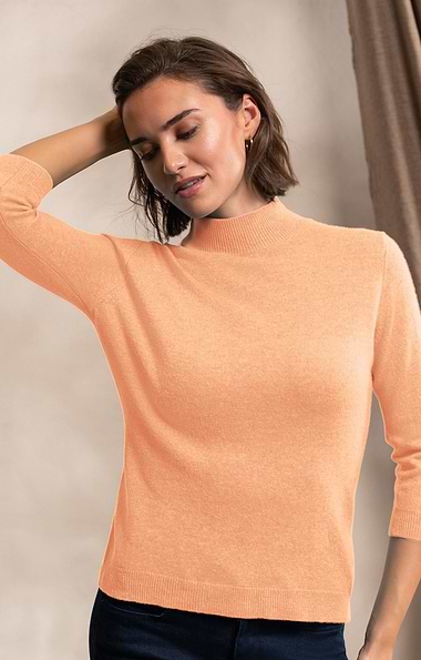 Ladies Cashmere Cropped Sleeve Turtle Neck Sweater