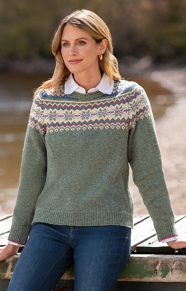 Ladies Fairisle Yoke Shetland Crew