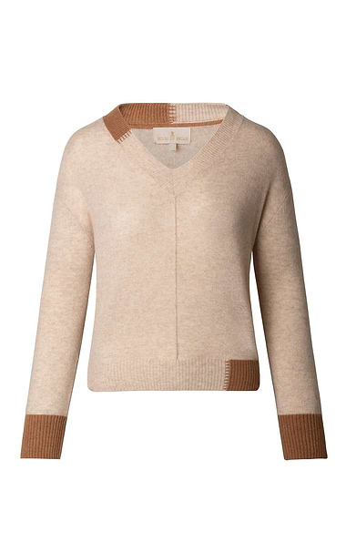 Ladies Brodie Cashmere Maria Colourblock V Neck Sweater