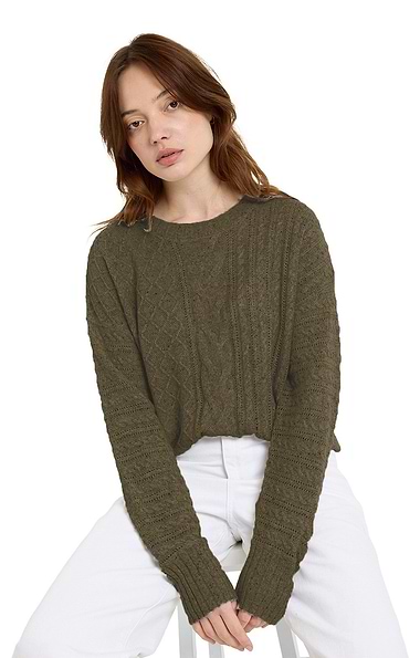 Ladies Brodie Cashmere Cable Knit Crew Neck Jumper