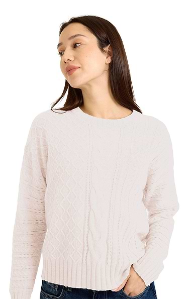 Ladies Brodie Cashmere Cable Knit Crew Neck Jumper
