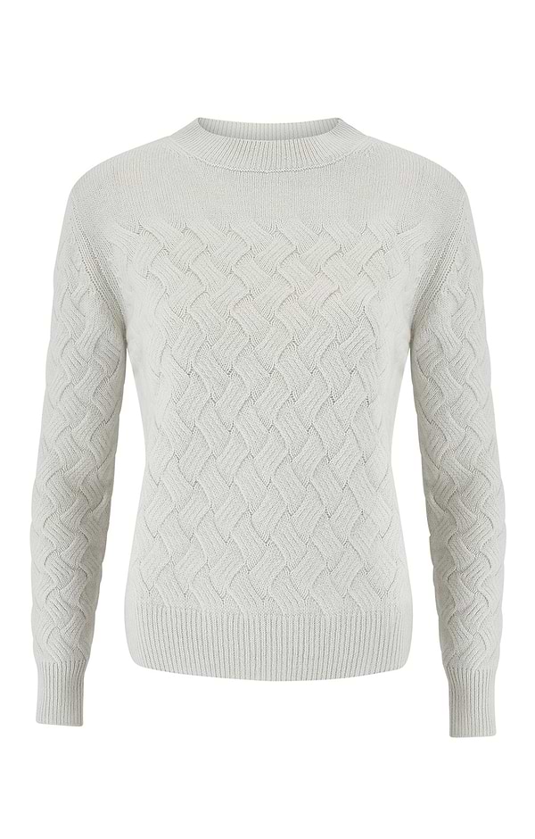 Ladies Windsor & White Cashmere Wave Cable Funnel Neck Jumper