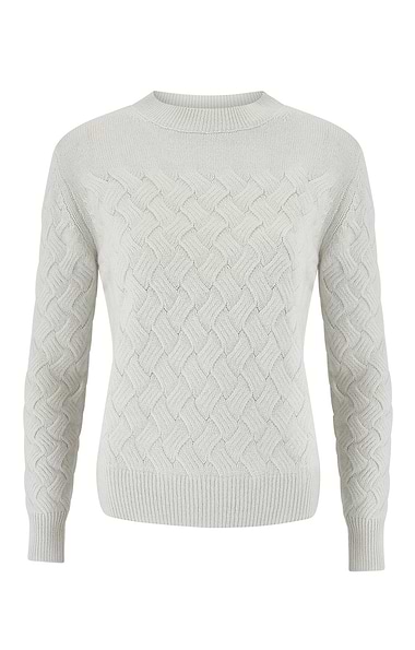 Ladies Windsor & White Cashmere Wave Cable Funnel Neck Jumper