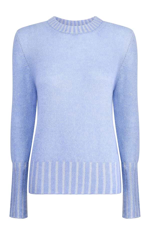 Ladies Windsor & White Cashmere Plait Trim Crew Neck