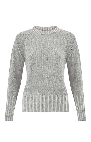 Ladies Windsor & White Cashmere Plait Trim Crew Neck
