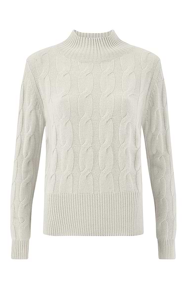 Ladies Windsor & White Cashmere Cable Funnel Neck Jumper