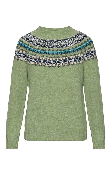 Ladies Harley of Scotland Snowflake Fairisle Crew Neck Jumper
