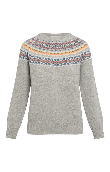 Ladies Harley of Scotland Snowflake Fairisle Crew Neck Jumper