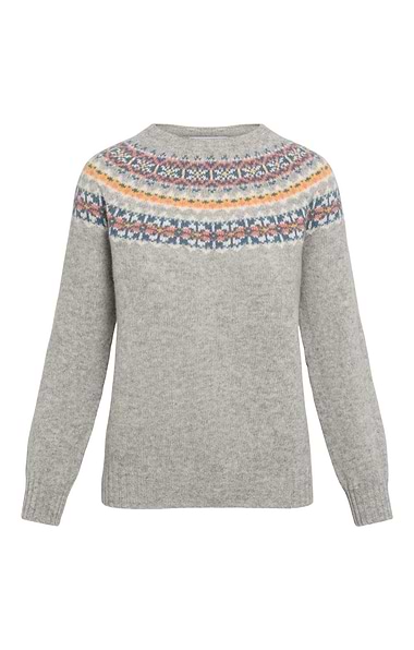 Ladies Harley of Scotland Snowflake Fairisle Crew Neck Jumper