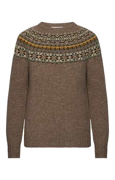 Ladies Harley of Scotland Snowflake Fairisle Crew Neck Jumper