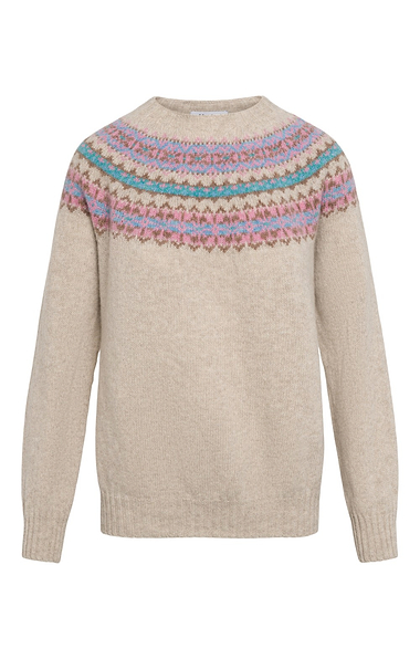 Ladies Harley of Scotland Snowflake Fairisle Crew Neck Jumper