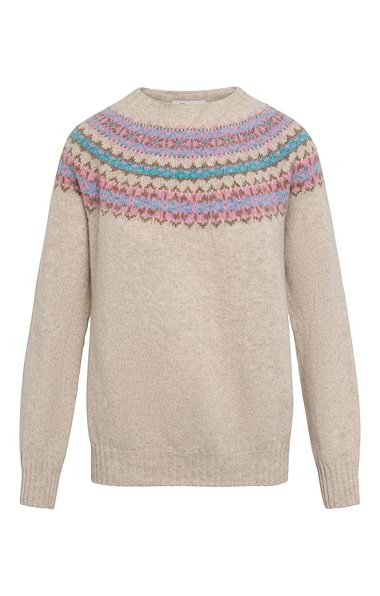 Ladies Harley of Scotland Snowflake Fairisle Crew Neck Jumper