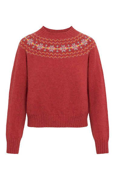 Ladies Harley of Scotland Cropped Fairisle Crew Neck Jumper