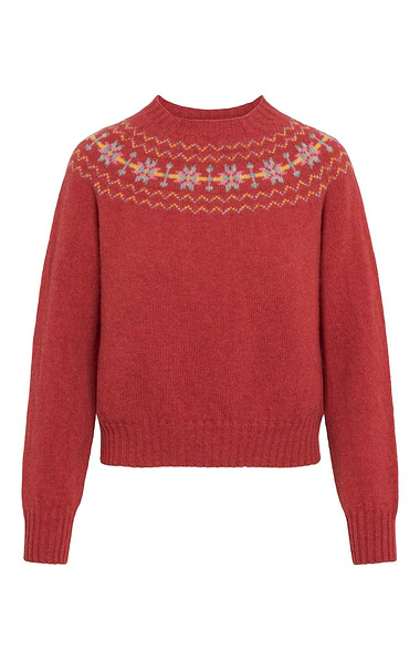 Ladies Harley of Scotland Cropped Fairisle Crew Neck Jumper