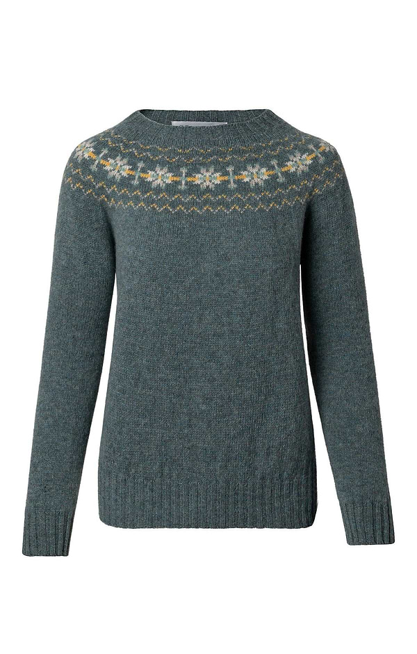 Ladies Harley of Scotland Cropped Fairisle Crew Neck Jumper