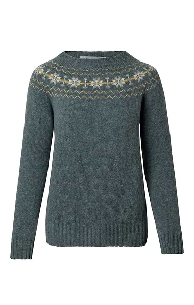 Ladies Harley of Scotland Cropped Fairisle Crew Neck Jumper