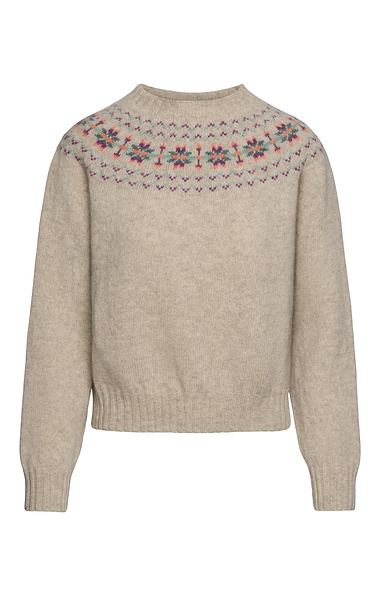 Ladies Harley of Scotland Cropped Fairisle Crew Neck Jumper