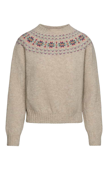 Ladies Harley of Scotland Cropped Fairisle Crew Neck Jumper
